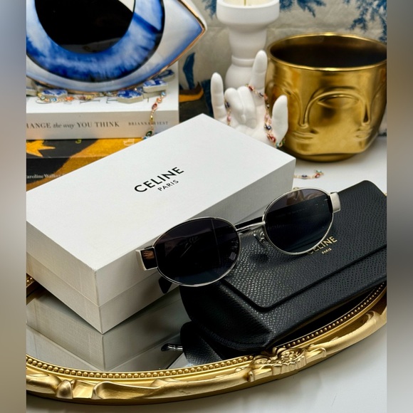 🆕 CELINE 🧿 NIB CL40235U 16A Metal Triomphe Oval Sunglasses, Silver & Smoke - Picture 5 of 16